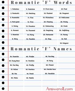 Romantic Words That Start With F
